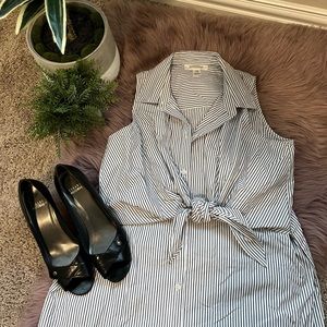 Motherhood Nursing Button Down Collared Blouse with Stripes and front tie detail